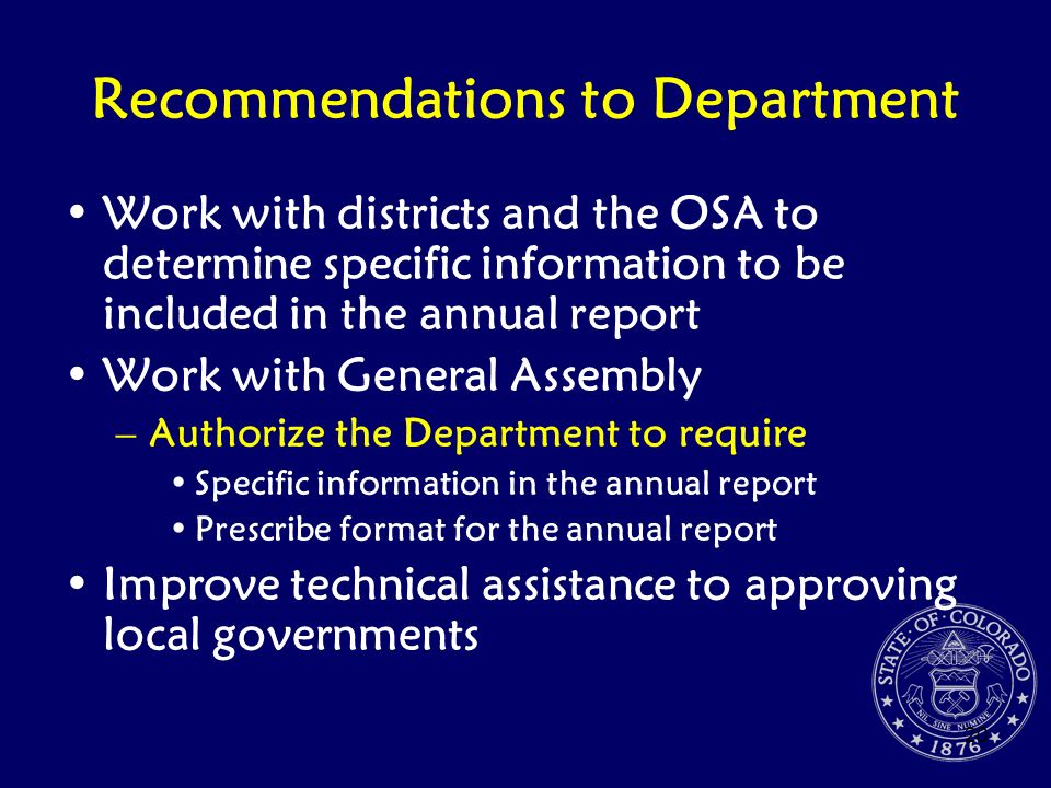 Recommendations to Department