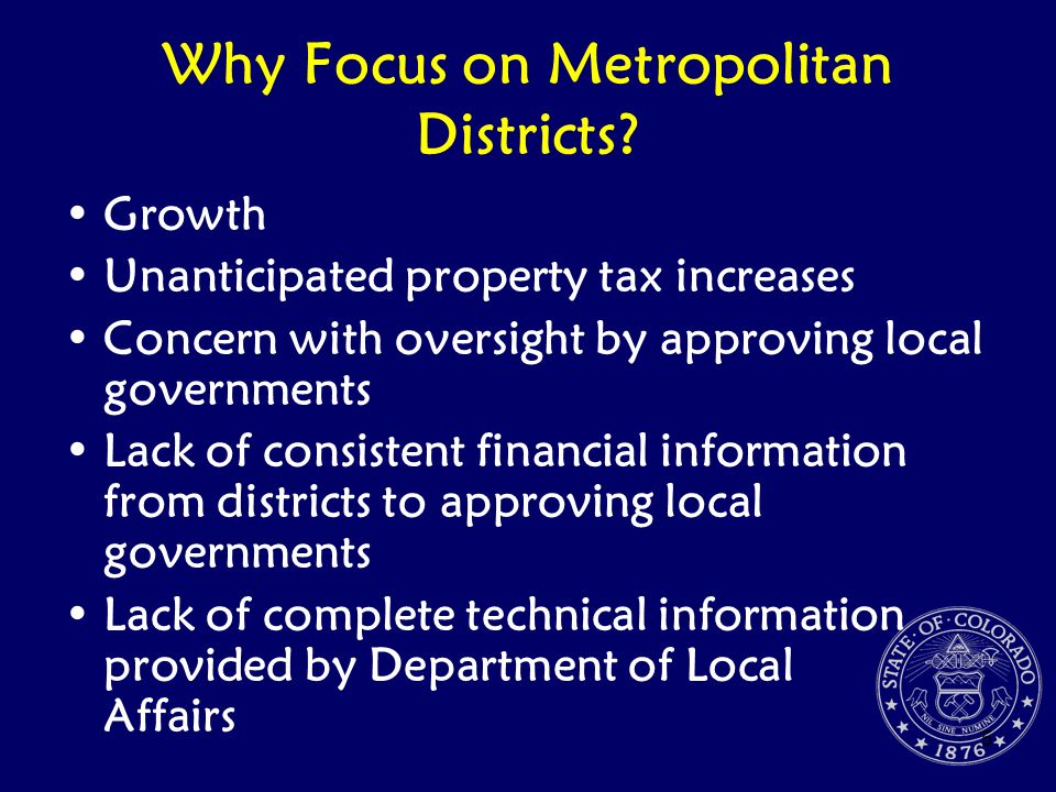 Why Focus on Metropolitan Districts