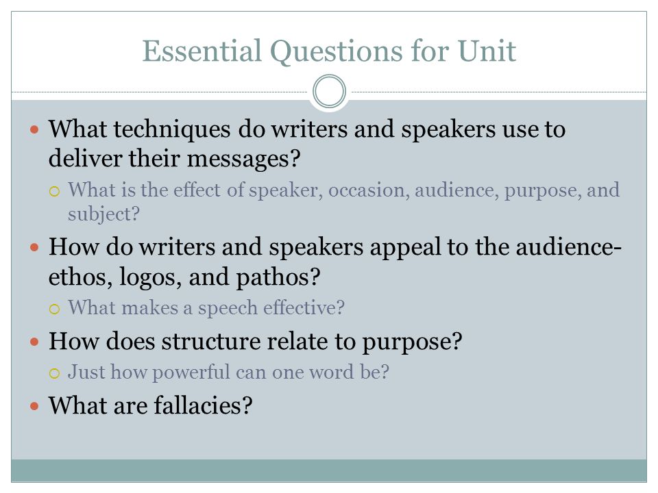 Essential Questions for Unit