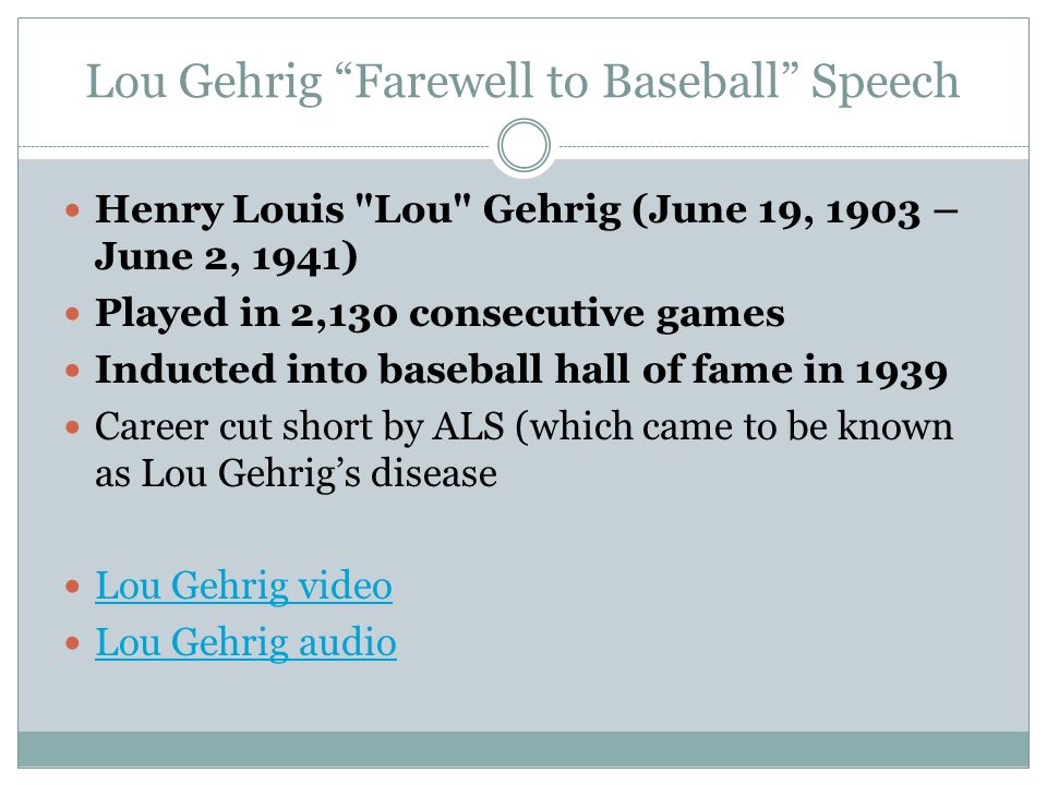 Lou Gehrig Farewell to Baseball Speech