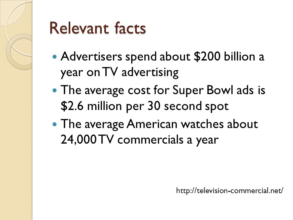 Relevant facts Advertisers spend about $200 billion a year on TV advertising.