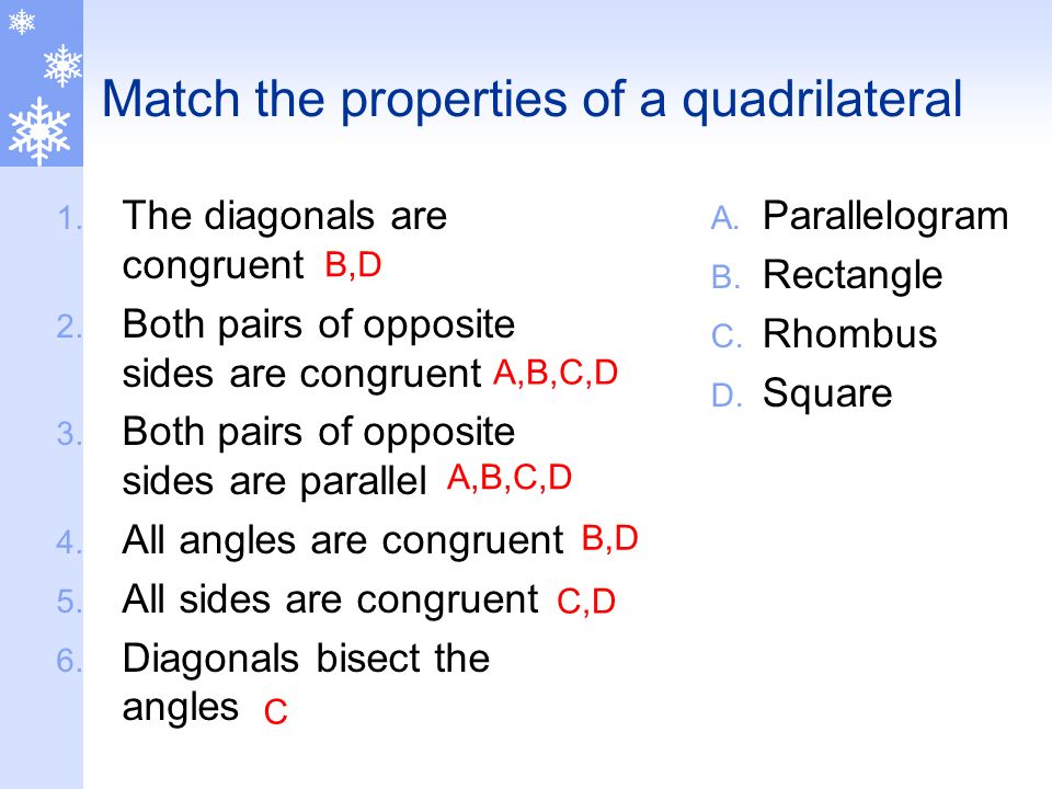 Match the properties of a quadrilateral