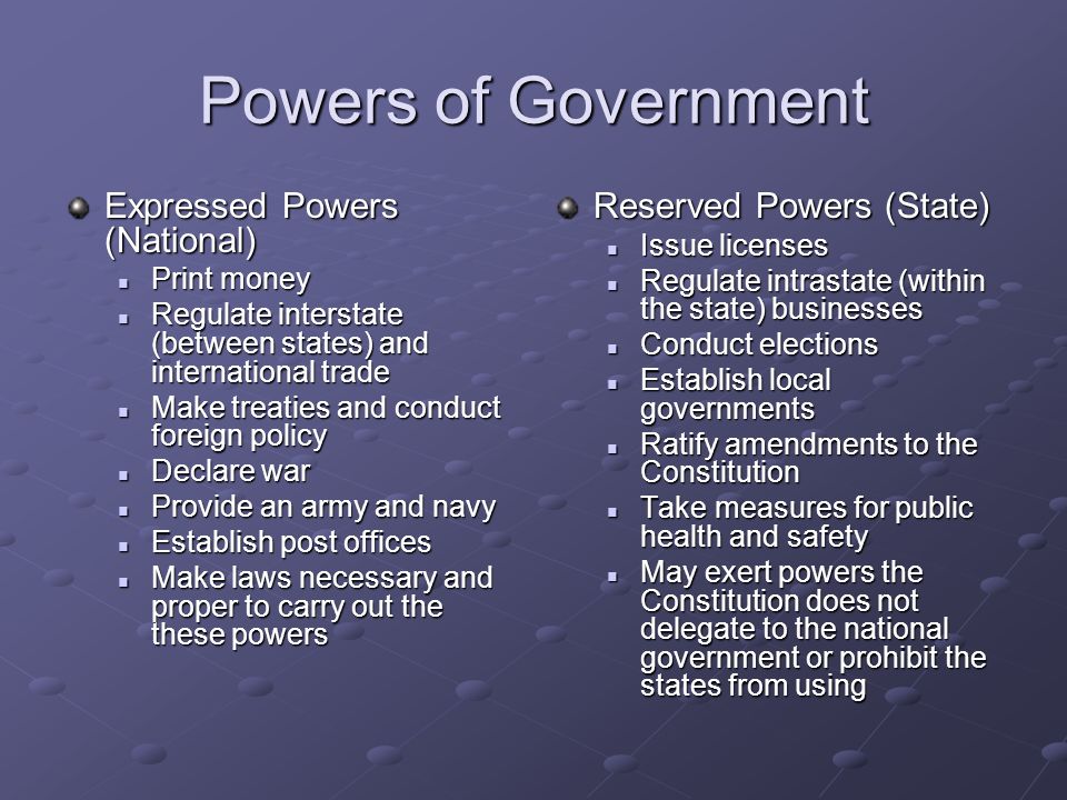 Powers of Government Expressed Powers (National)