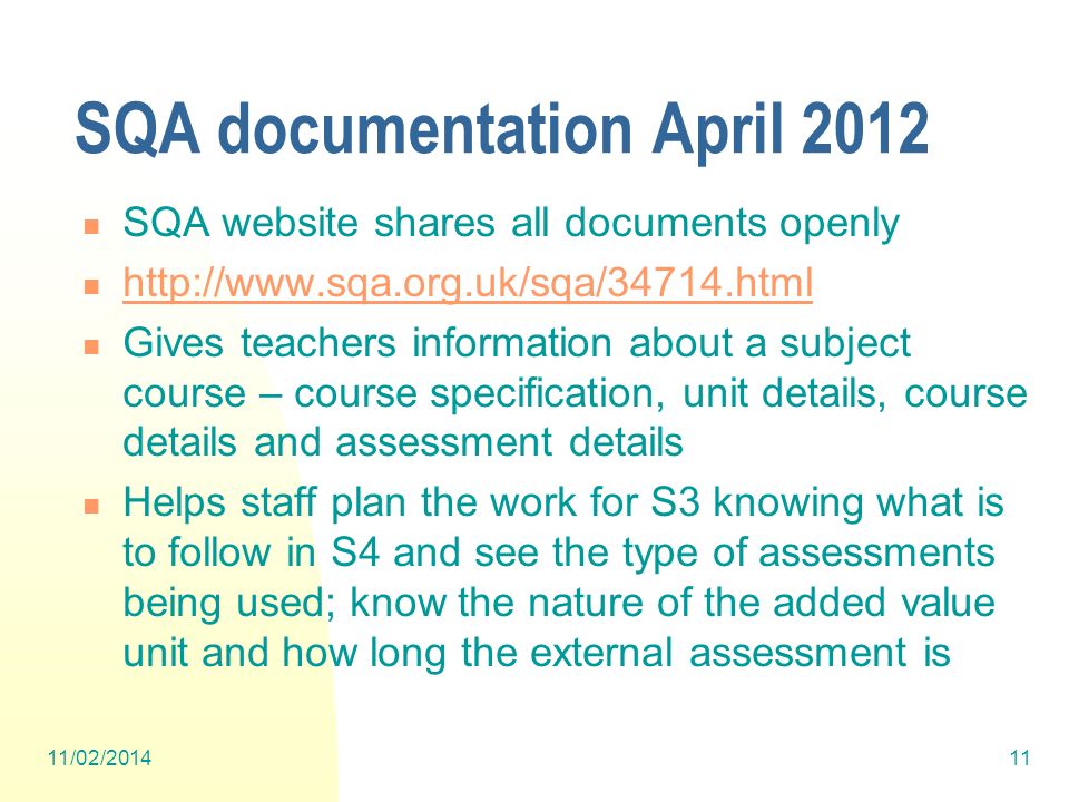 SQA documentation April 2012