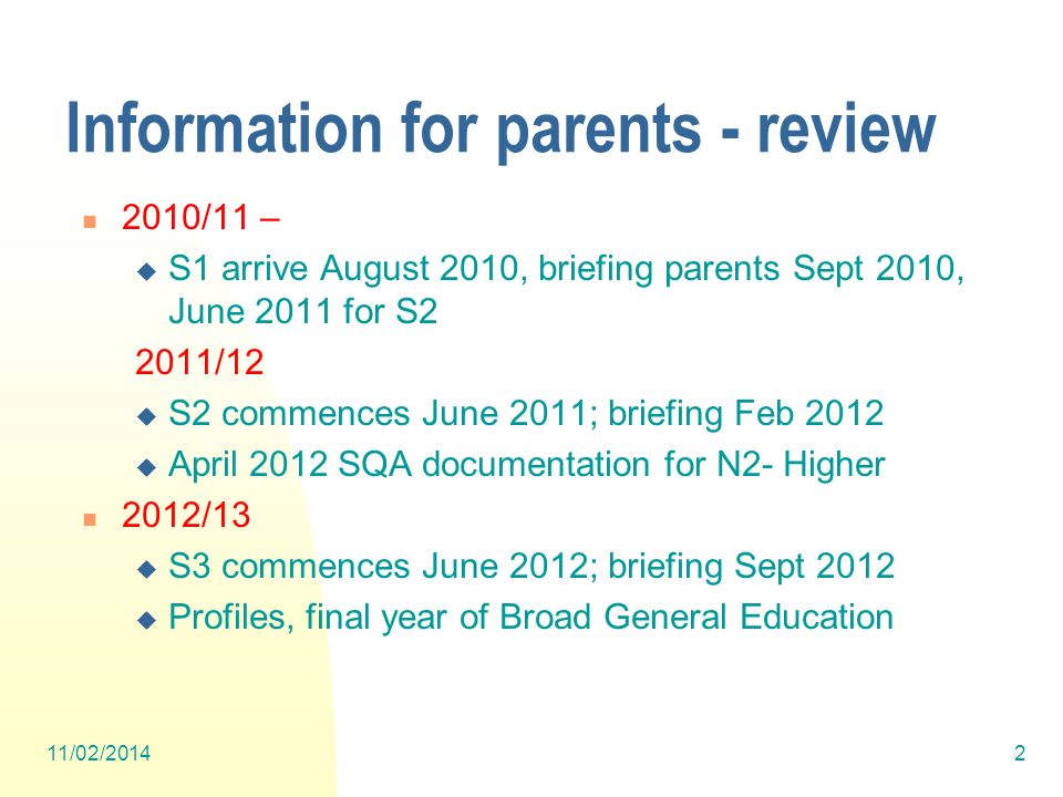 Information for parents - review