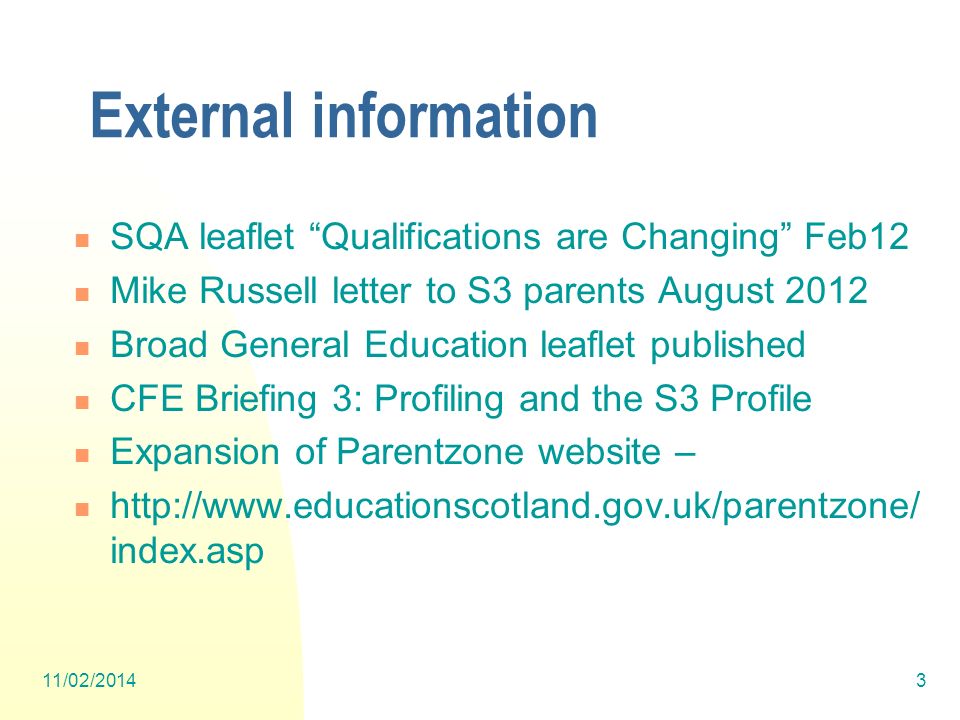 External information SQA leaflet Qualifications are Changing Feb12