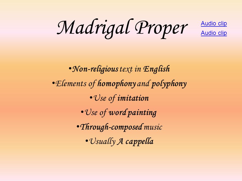 Madrigal Proper Non-religious text in English