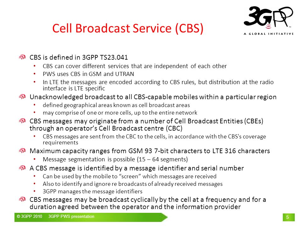 Cell Broadcast Service (CBS)