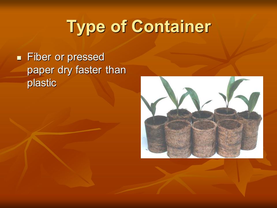 Type of Container Fiber or pressed paper dry faster than plastic