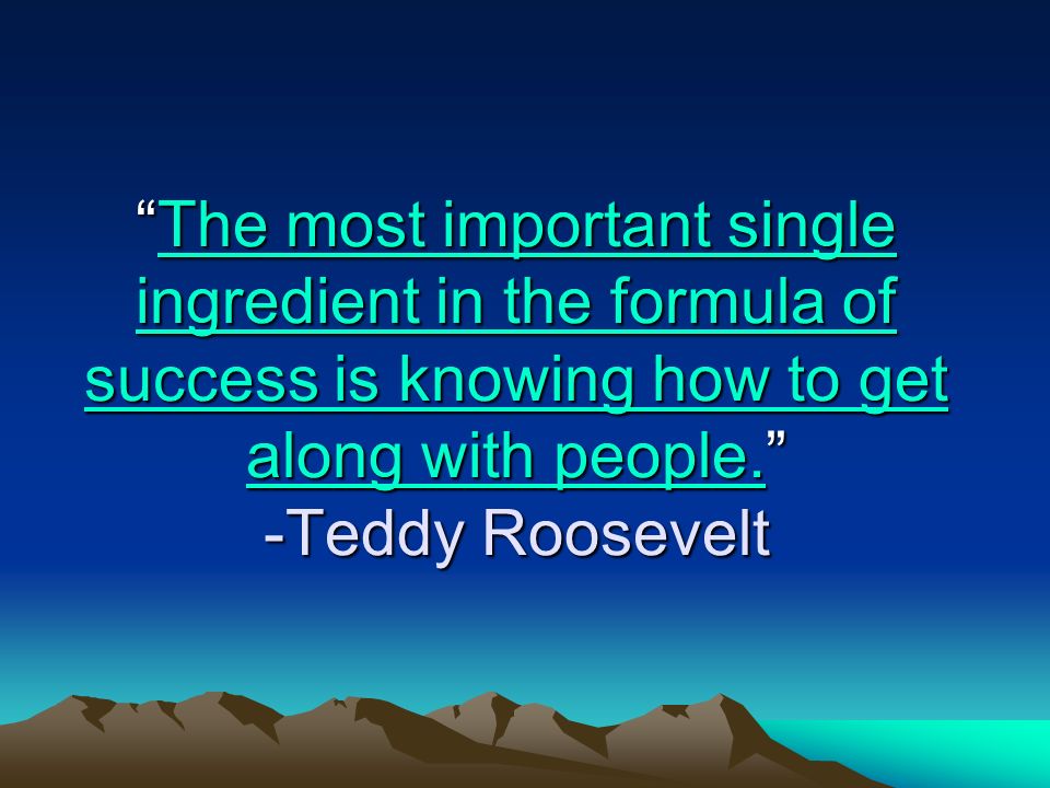 The most important single ingredient in the formula of success is knowing how to get along with people. -Teddy Roosevelt