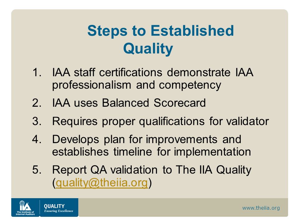 Steps to Established Quality