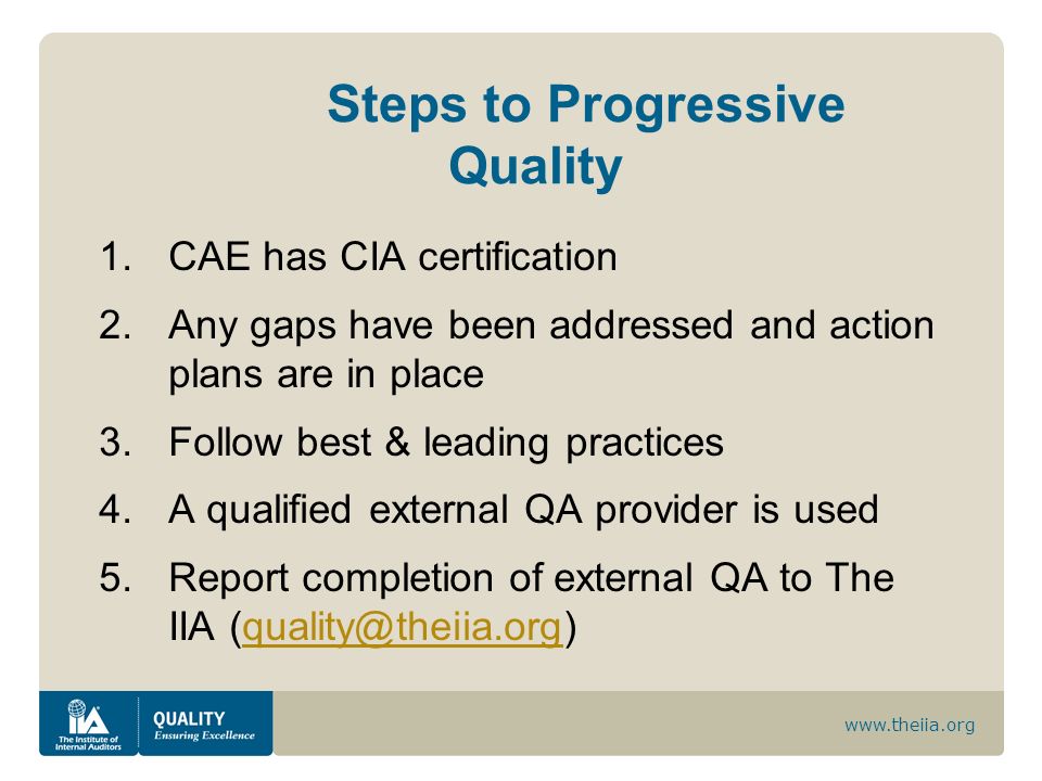 Steps to Progressive Quality