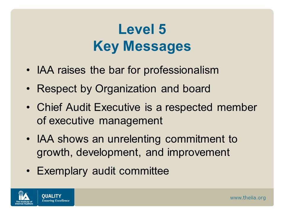 Level 5 Key Messages IAA raises the bar for professionalism