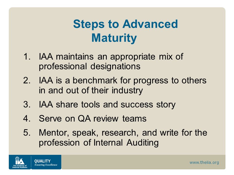 Steps to Advanced Maturity