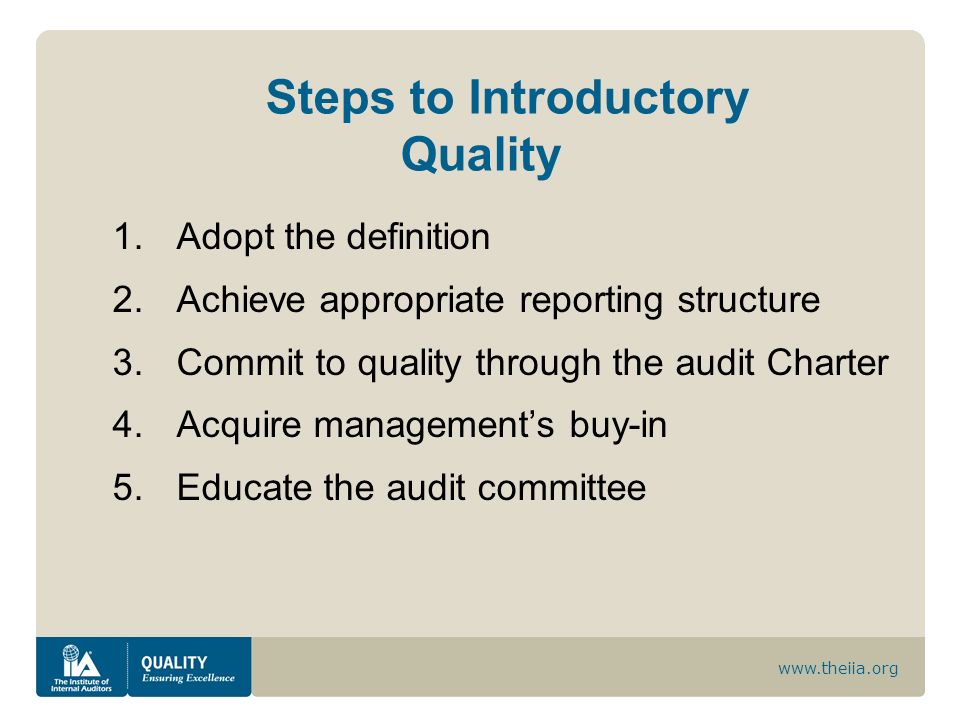 Steps to Introductory Quality