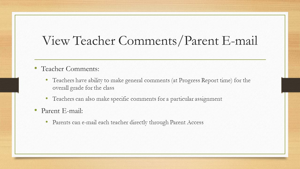View Teacher Comments/Parent