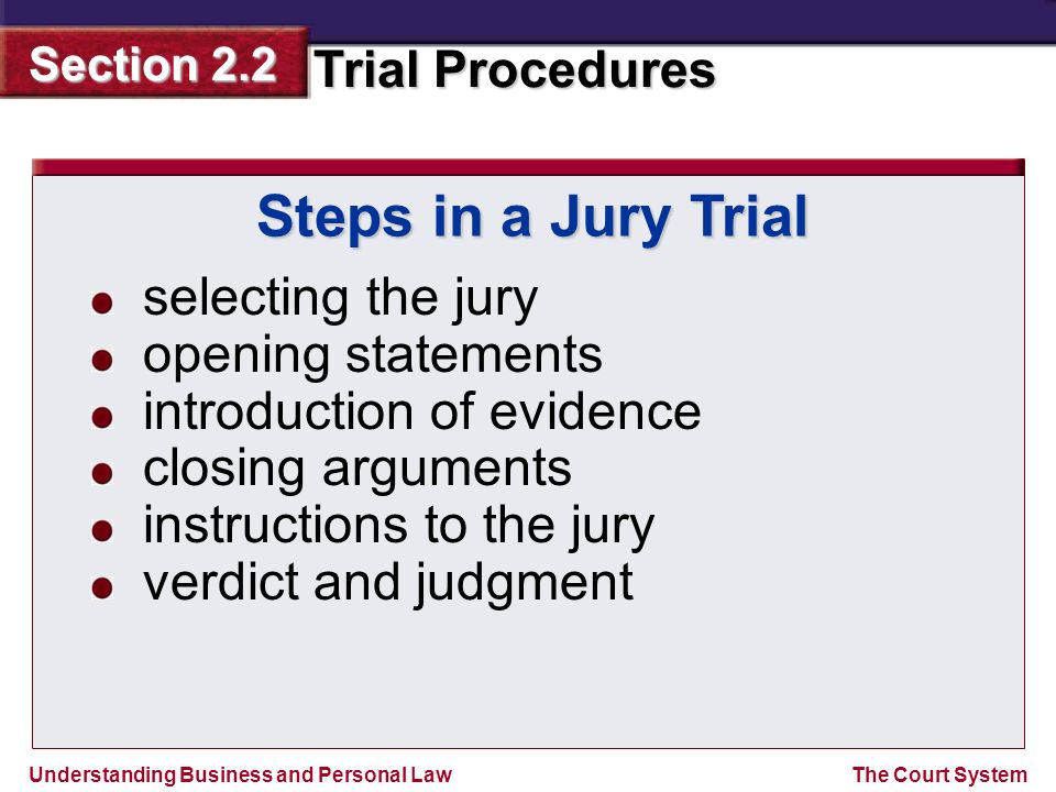 Steps in a Jury Trial selecting the jury opening statements