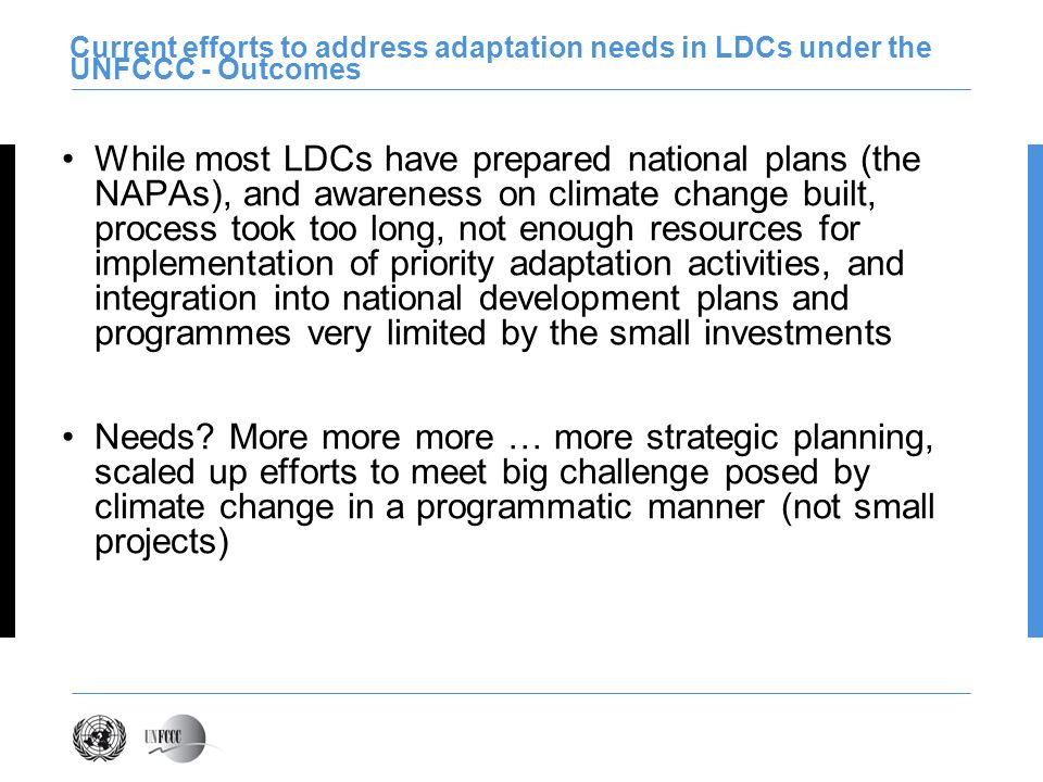 Current efforts to address adaptation needs in LDCs under the UNFCCC - Outcomes