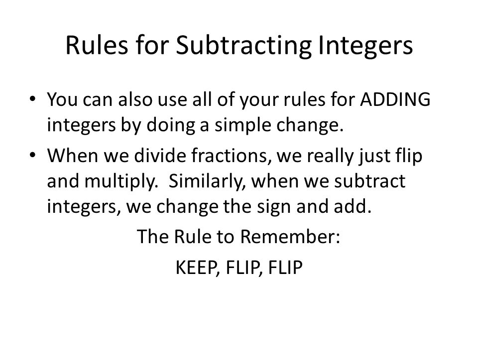 Rules for Subtracting Integers