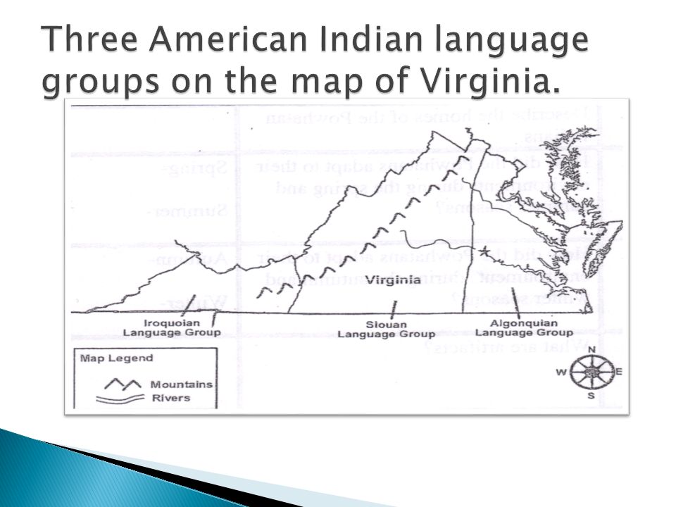 Three American Indian language groups on the map of Virginia.