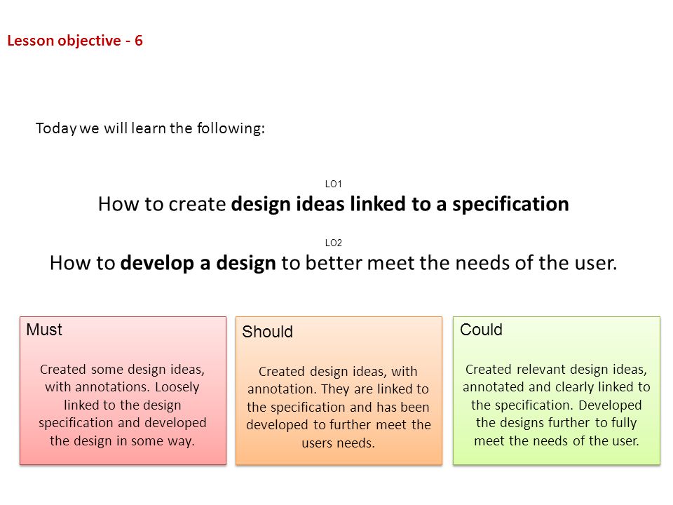 How to create design ideas linked to a specification