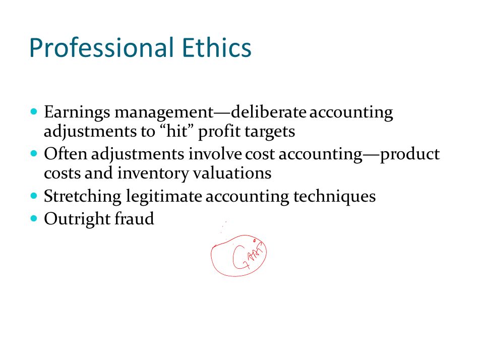 Professional Ethics Earnings management—deliberate accounting adjustments to hit profit targets.