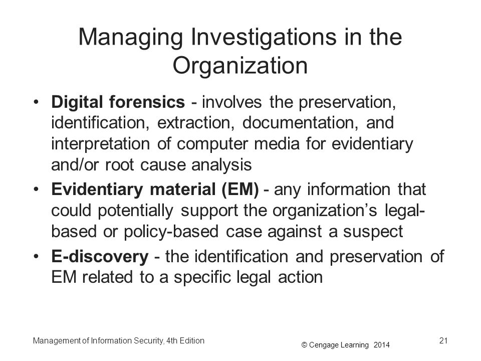 Managing Investigations in the Organization