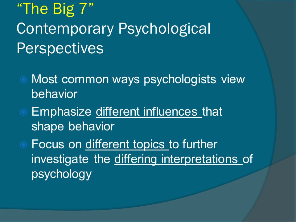 The Big 7 Contemporary Psychological Perspectives