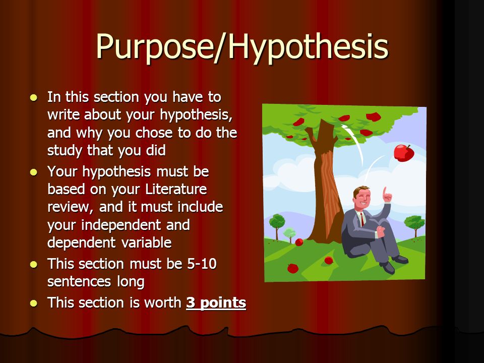 Purpose/Hypothesis In this section you have to write about your hypothesis, and why you chose to do the study that you did.