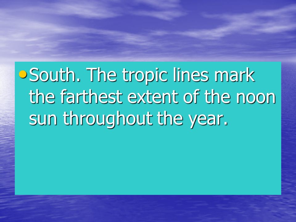 South. The tropic lines mark the farthest extent of the noon sun throughout the year.