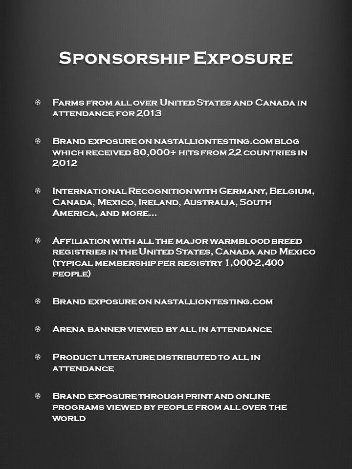 Sponsorship Exposure Farms from all over United States and Canada in attendance for