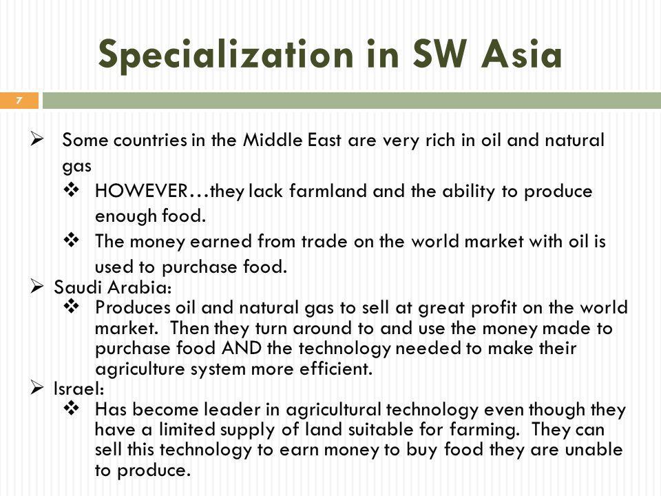 Specialization in SW Asia