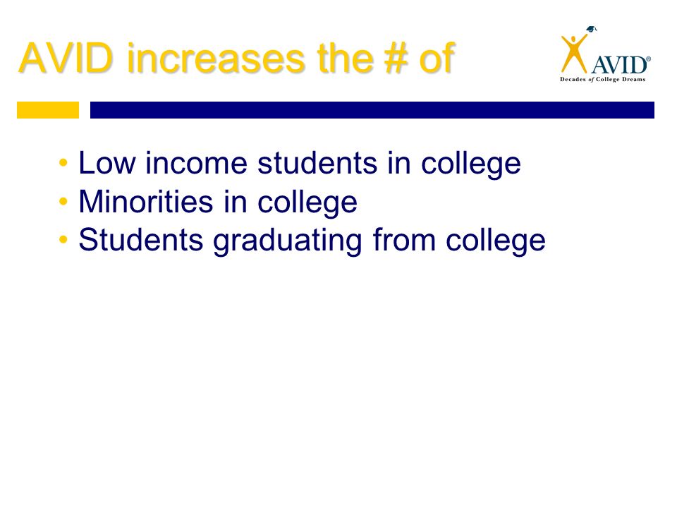 AVID increases the # of Low income students in college