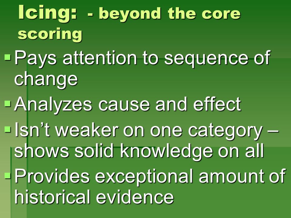 Icing: - beyond the core scoring