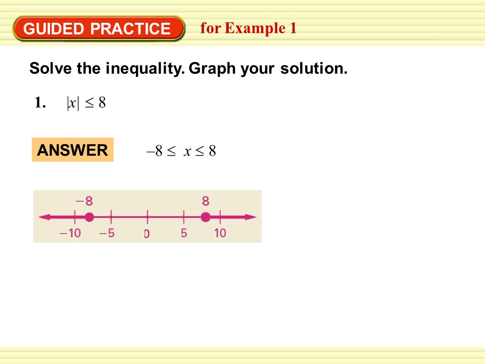 EXAMPLE 4 GUIDED PRACTICE. Find a base using the percent equation. for Example 1. Solve the inequality. Graph your solution.