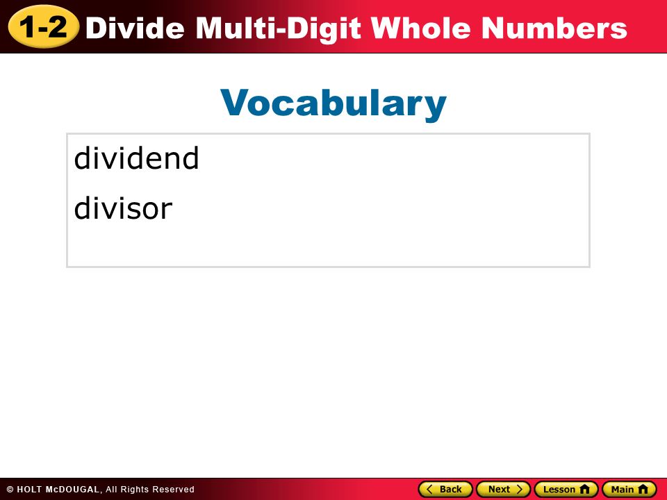 Vocabulary dividend divisor