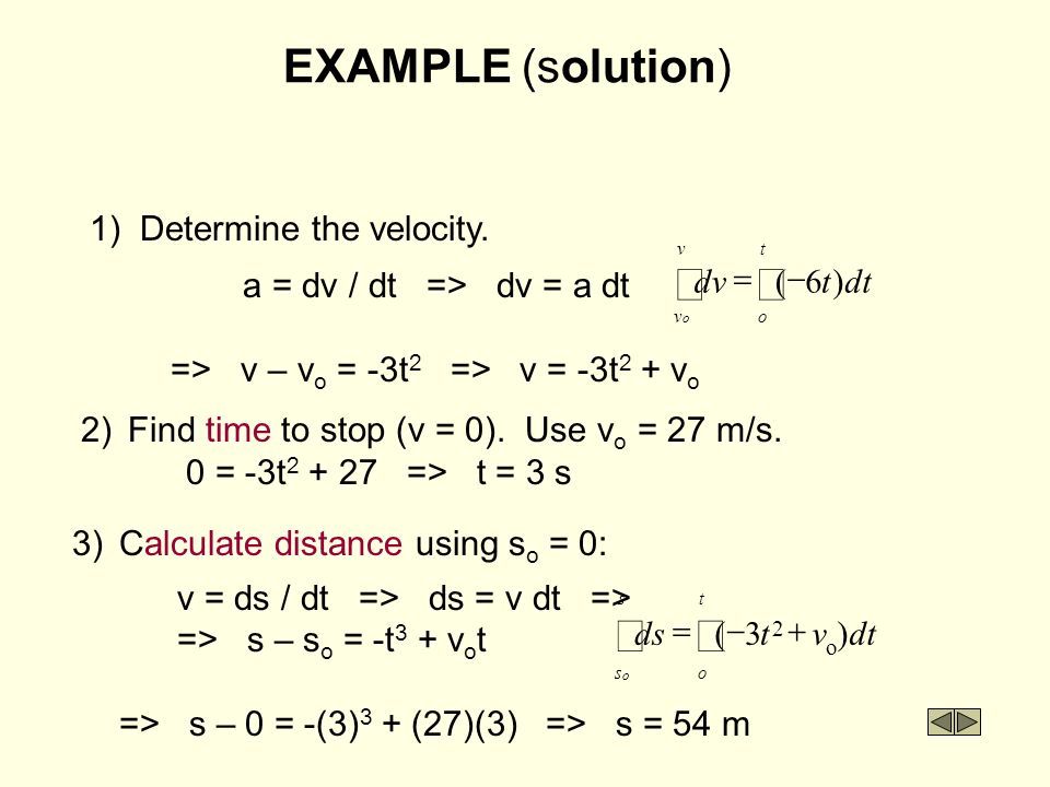 ò ò EXAMPLE (solution) 1) Determine the velocity.