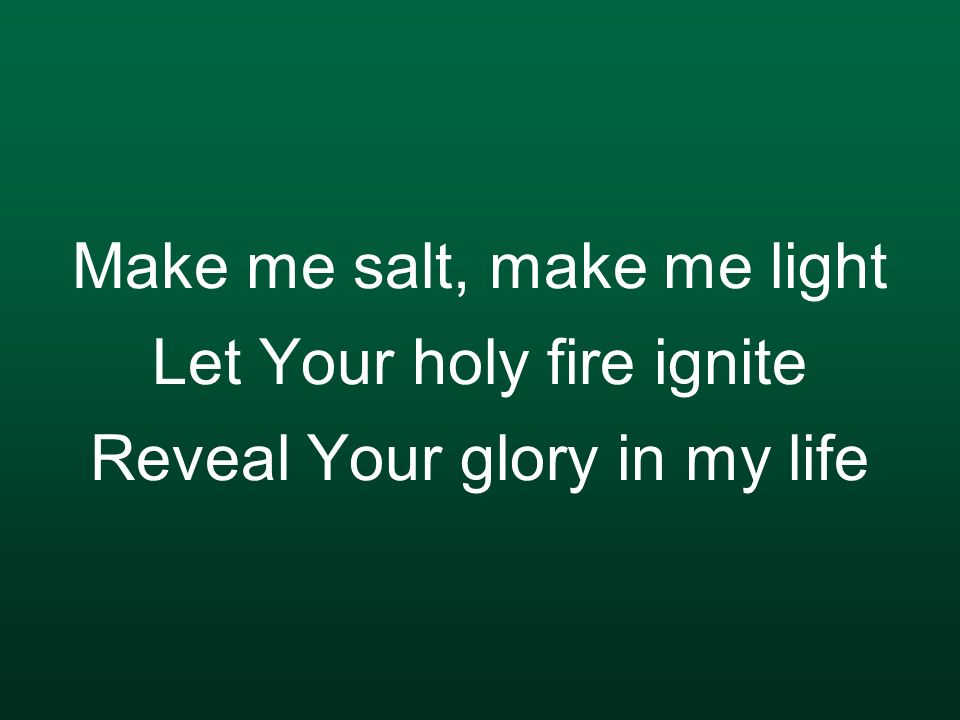 Make me salt, make me light Let Your holy fire ignite Reveal Your glory in my life