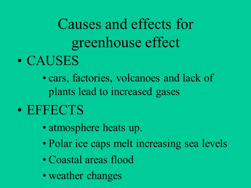 Causes and effects for greenhouse effect