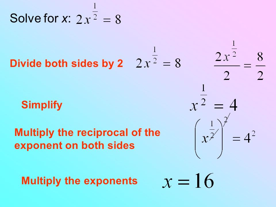 Solve for x: Divide both sides by 2 Simplify