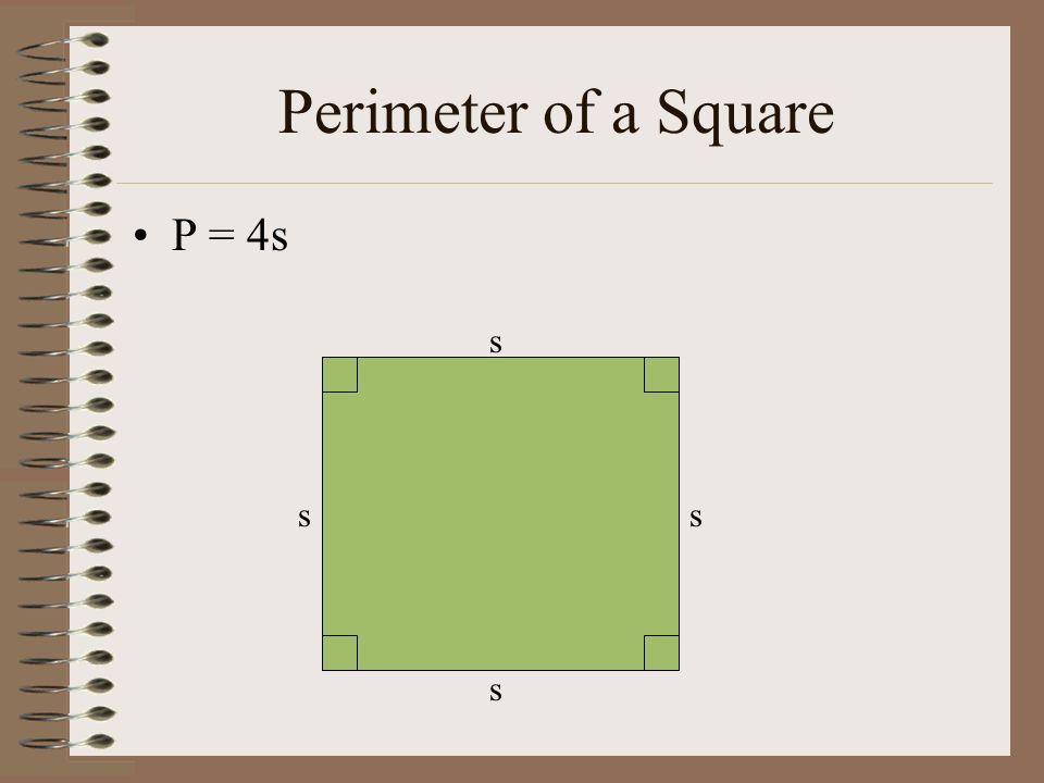 Perimeter of a Square P = 4s s s s s
