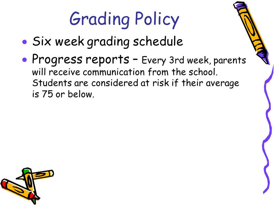 Grading Policy Six week grading schedule