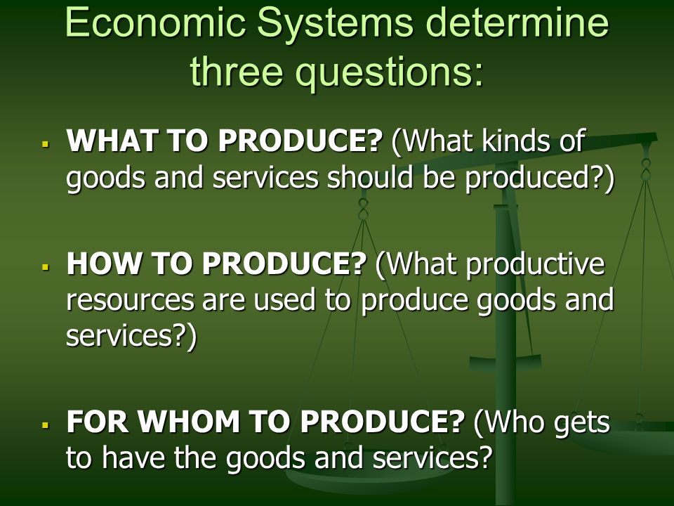 Economic Systems determine three questions: