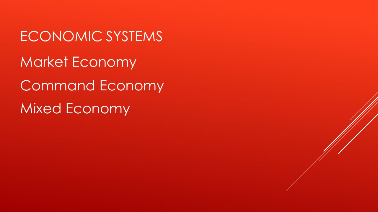 Economic Systems Market Economy Command Economy Mixed Economy