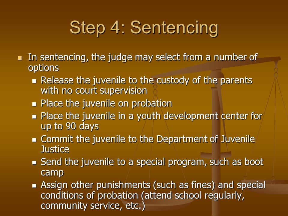 Step 4: Sentencing In sentencing, the judge may select from a number of options.