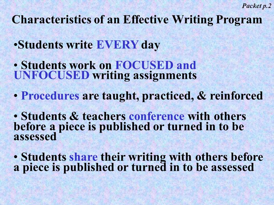 Characteristics of an Effective Writing Program