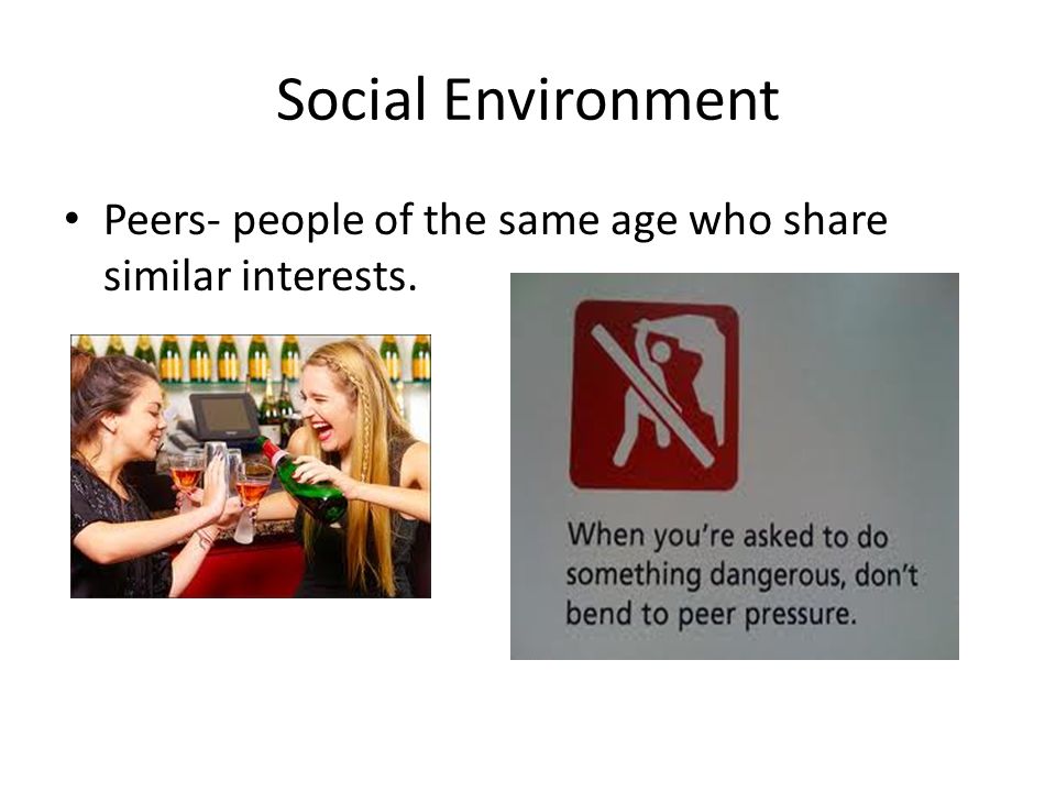 Social Environment Peers- people of the same age who share similar interests.