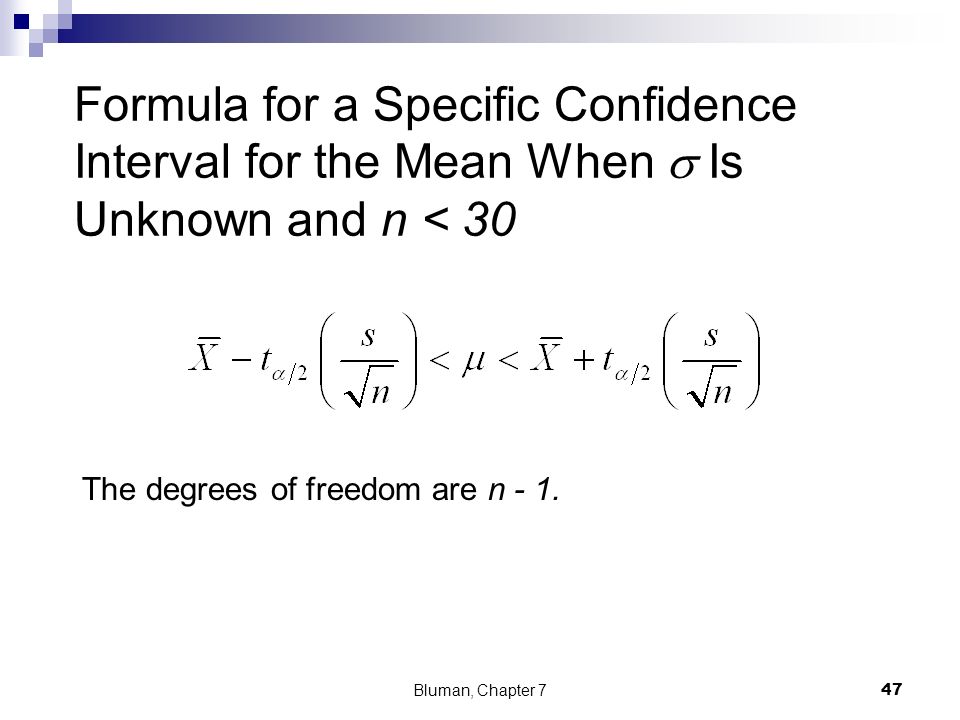 Formula for a Specific Confidence Interval for the Mean When ? 