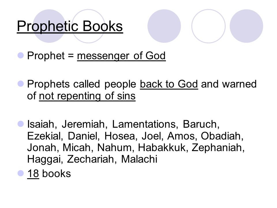 Prophetic Books Prophet = messenger of God