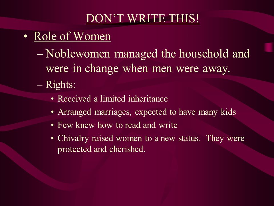 DON’T WRITE THIS! Role of Women